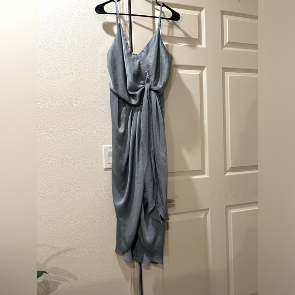 Baltic Born Dresses & Skirts - Baltic Born Silver-Gray Satin Asymmetrical Slip Dress